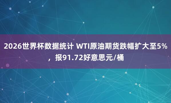 2026世界杯数据统计 WTI原油期货跌幅扩大至5%，报91.72好意思元/桶