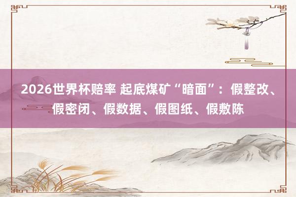 2026世界杯赔率 起底煤矿“暗面”：假整改、假密闭、假数据、假图纸、假敷陈