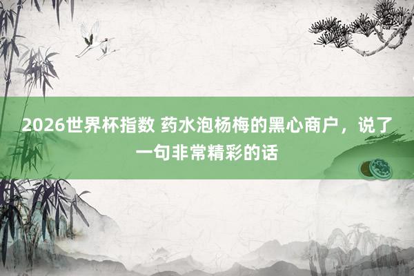2026世界杯指数 药水泡杨梅的黑心商户，说了一句非常精彩的话