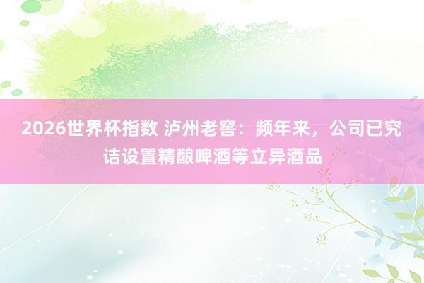 2026世界杯指数 泸州老窖：频年来，公司已究诘设置精酿啤酒等立异酒品