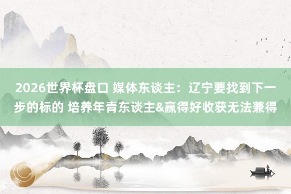 2026世界杯盘口 媒体东谈主：辽宁要找到下一步的标的 培养年青东谈主&赢得好收获无法兼得