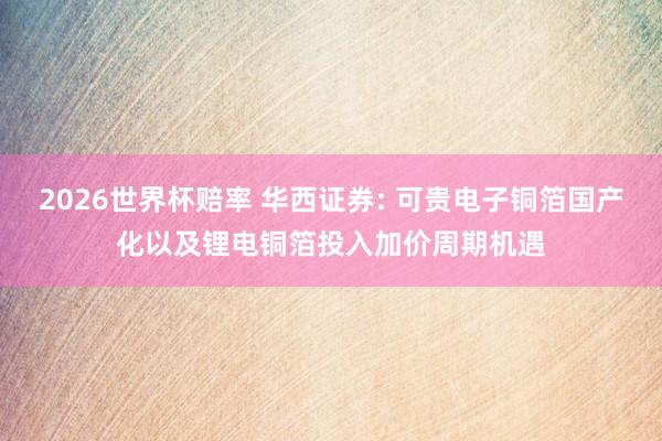 2026世界杯赔率 华西证券: 可贵电子铜箔国产化以及锂电铜箔投入加价周期机遇