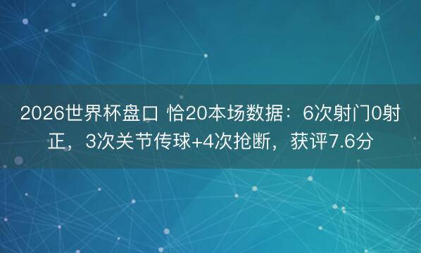 2026世界杯盘口 恰20本场数据：6次射门0射正，3次关节传球+4次抢断，<a href=